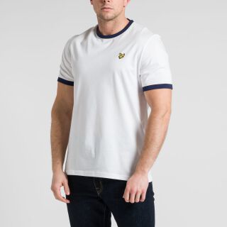 Ringer T-Shirt - weiß/navy blau